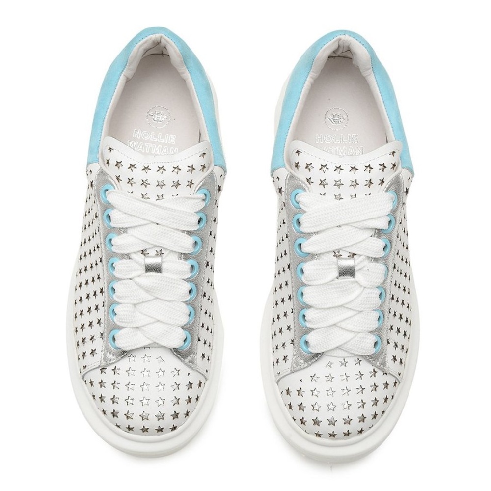 Star Gazing Sneakers by Hollie Watman White / Aqua